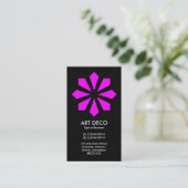 Magenta Art Deco Flower Star - Zwart Visitekaartje (Staand voorkant)