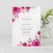 Magenta Artistic Floral Wedding Kaart (Staand voorkant)