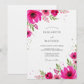 Magenta Artistic Floral Wedding Kaart (Voorkant / Achterkant)
