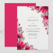Magenta Artistieke Bloeiende Bruiloft Kaart (Voorkant / Achterkant)