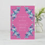 Magenta Azure Bloem Bruiloft Kaart (Staand voorkant)