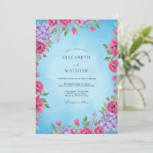 Magenta Azure Bloom Bruiloft Kaart (Staand voorkant)