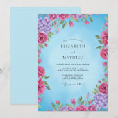 Magenta Azure Bloom Bruiloft Kaart (Voorkant / Achterkant)