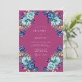 Magenta Azure Ranunculus Eucalyptus Bruiloft Kaart (Staand voorkant)