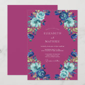 Magenta Azure Ranunculus Eucalyptus Bruiloft Kaart (Voorkant / Achterkant)