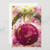 Magenta Bauble Glittery Gold Ribbon Feestdagenkaart (Voorkant / Achterkant)