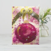 Magenta Bauble Glittery Gold Ribbon Feestdagenkaart (Staand voorkant)