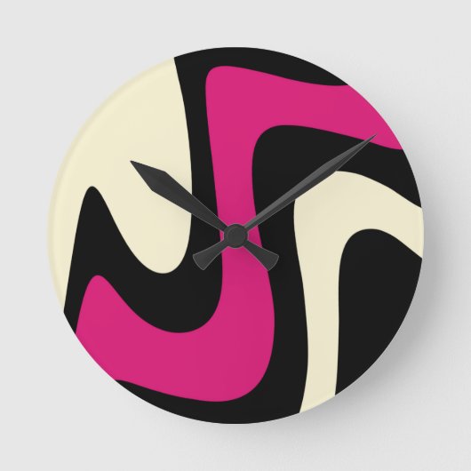 Magenta Beige Black Abstract Ronde Klok (Voorkant)