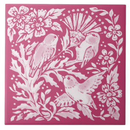Magenta Bird Trio Thistle Natuur Woodland Floral Tegeltje