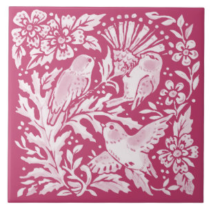 Magenta Bird Trio Thistle Natuur Woodland Floral Tegeltje