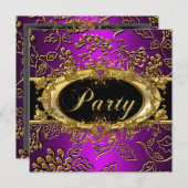 Magenta Birthday Party Damask Paars Pink Gold Kaart (Voorkant / Achterkant)
