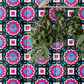 Magenta Black Blue White Mosaic Geometric Pattern Tegeltje