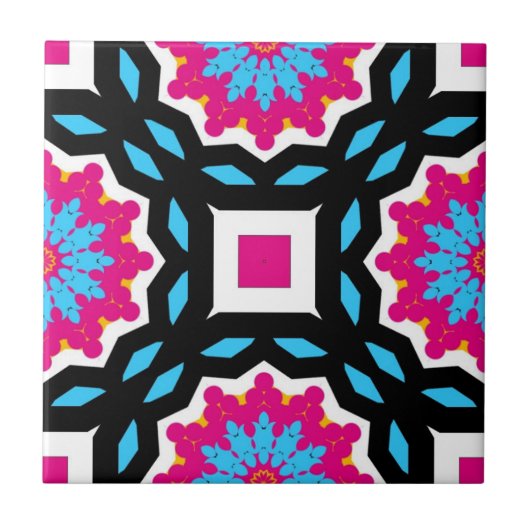 Magenta Black Blue White Mosaic Geometric Pattern Tegeltje (Voorkant)
