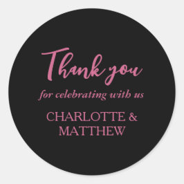 Magenta & Black Wedding Classic Round Sticker