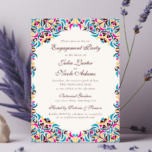 Magenta Blau Whimsical Bloemige Verlovingspartij Kaart