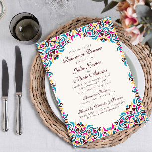 Magenta Blau Whimsical Bloemrijke Oefen Dinner Kaart