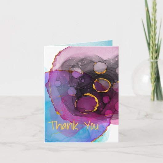 Magenta Blauw en Goud Dank Je, Adres op Achterkant Kaart (Voorkant)