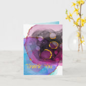 Magenta Blauw en Goud Dank Je, Adres op Achterkant Kaart (Gele Bloem)