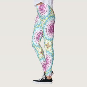 Magenta Blauw en Groen Mandala Patroon Leggings