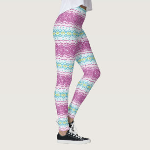 Magenta Blauw en Groen Mandala Patroon Leggings
