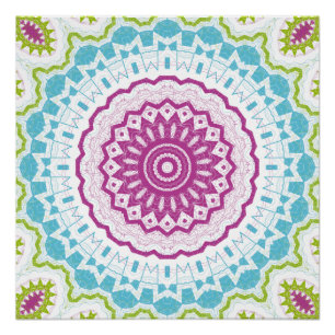 Magenta Blauw en Groen Mandala Patroon Perfect Poster