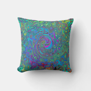 Magenta, Blauw en Zeeschuim Groen Retro Werveling Kussen