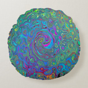 Magenta, Blauw en Zeeschuim Groen Retro Werveling Rond Kussen