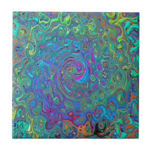 Magenta, Blauw en Zeeschuim Groen Retro Werveling Tegeltje