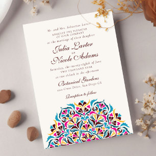 Magenta Blauw Whimsical Bloemrijke Mandala Bruilof Kaart