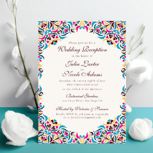 Magenta Blauw Whimsical Bloemrijke Mandala Bruilof Kaart