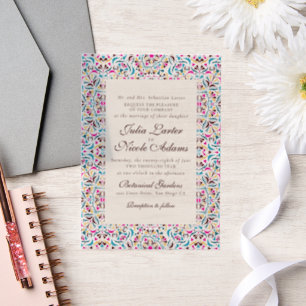 Magenta Blauw Whimsical Bloemrijke Mandala Bruilof Vellum Uitnodigingen