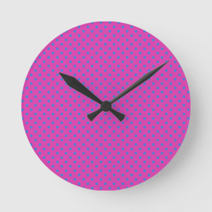 Magenta, Blauwe Polka Dots Ronde Klok