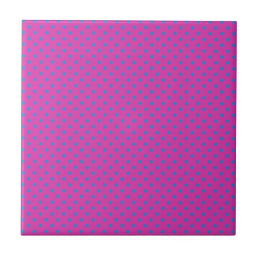 Magenta, Blauwe Polka Dots Tegeltje (Voorkant)