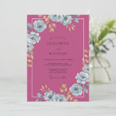 Magenta Blauwe Rozen Bruiloft Kaart (Staand voorkant)