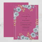 Magenta Blauwe Rozen Bruiloft Kaart (Voorkant / Achterkant)