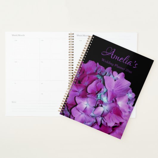 Magenta blauwgroen hydrangeas bloembloembruiloft planner (Display)