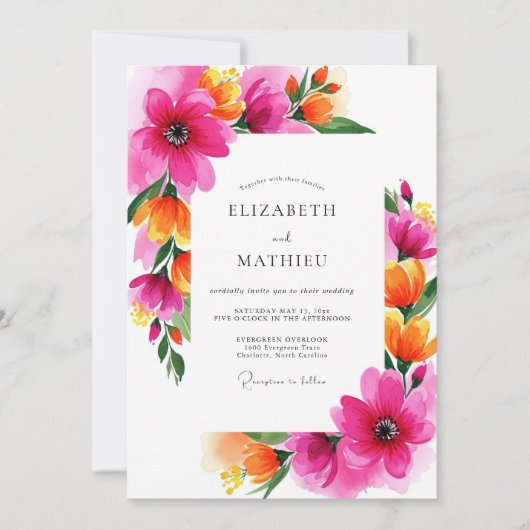Magenta Bloei Whimsy Bruiloft Kaart (Voorkant)