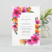 Magenta Bloei Whimsy Bruiloft Kaart (Staand voorkant)
