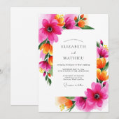 Magenta Bloei Whimsy Bruiloft Kaart (Voorkant / Achterkant)