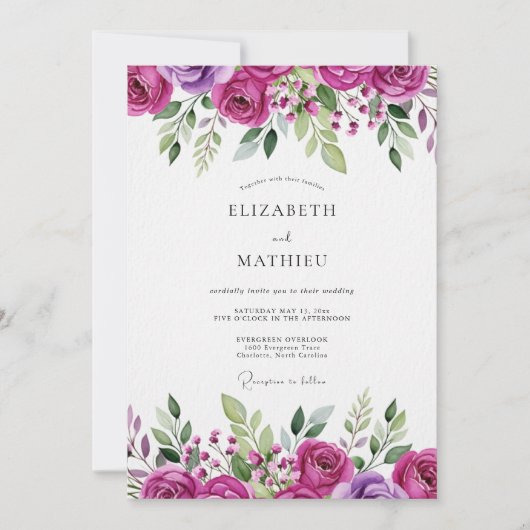 Magenta Bloeiende Bruiloftsbloemen Kaart (Voorkant)
