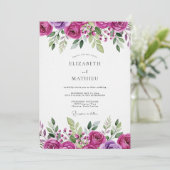 Magenta Bloeiende Bruiloftsbloemen Kaart (Staand voorkant)