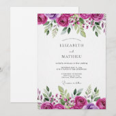 Magenta Bloeiende Bruiloftsbloemen Kaart (Voorkant / Achterkant)