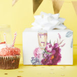 Magenta Bloem Champagne Voor de Ring Trouw  Cadeaupapier<br><div class="desc">Trouw of Bruidsmeisje Shower inpakpapier.  Champagneglas.  Magenta Bloem.  Elegant.  "Voor de ring"</div>