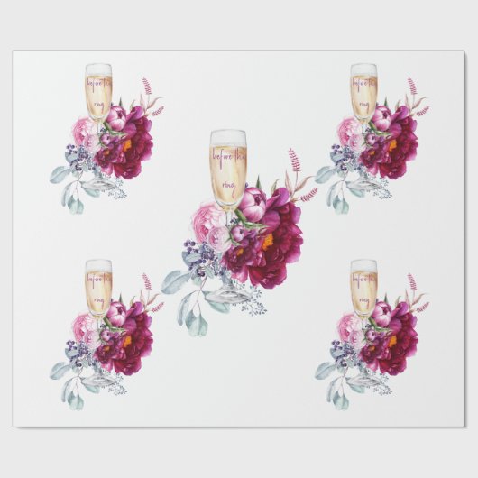 Magenta Bloem Champagne Voor de Ring Trouwjurk Cadeaupapier (Vlak)