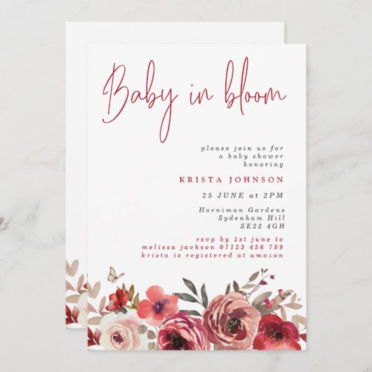 Magenta Bloemen Baby In Bloom Baby Shower Kaart (Voorkant / Achterkant)