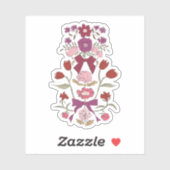Magenta bloemen en linten sticker (Vel)