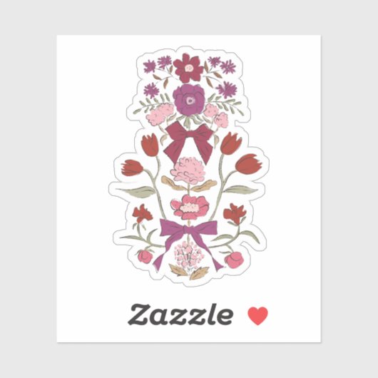 Magenta bloemen en linten sticker (Vel)