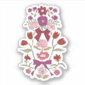 Magenta bloemen en linten sticker (Voorkant)