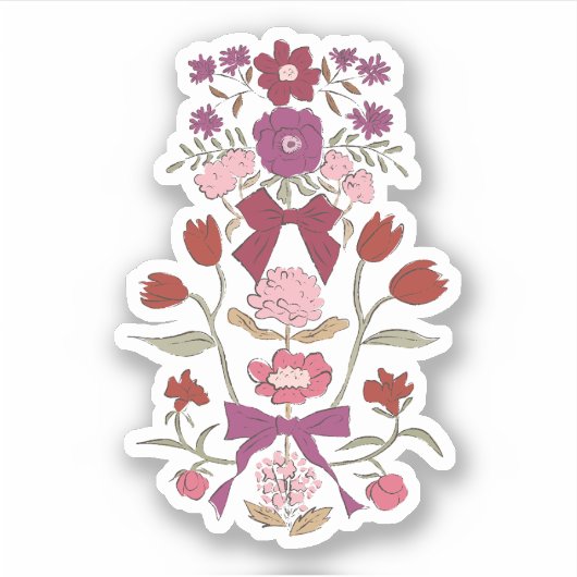 Magenta bloemen en linten sticker (Voorkant)