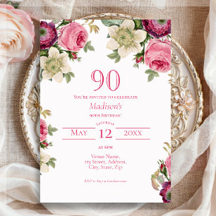 Magenta Bloemen Uitnodiging 90ste Verjaardag